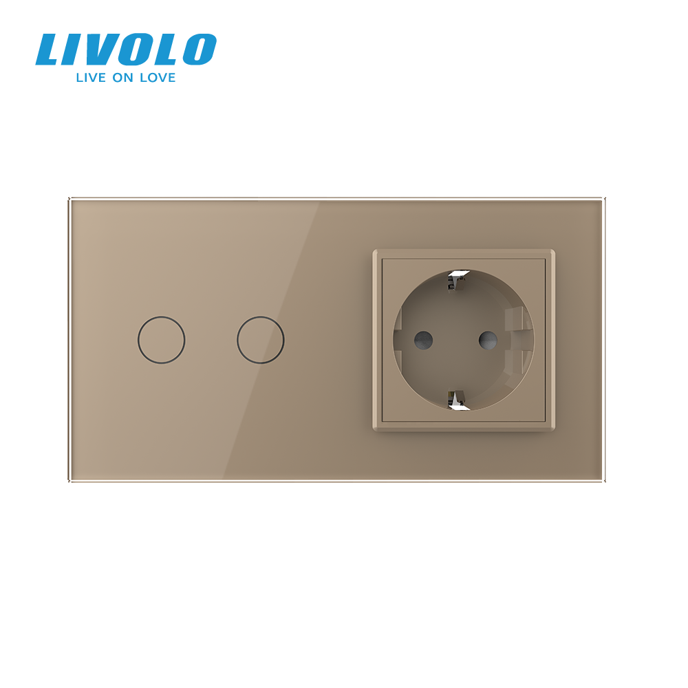 LIVOLO Сенсорний прохідний/перехресний вимикач 2 сенсора 1 розетка LIVOLO золото матове скло Коломыя - изображение 4