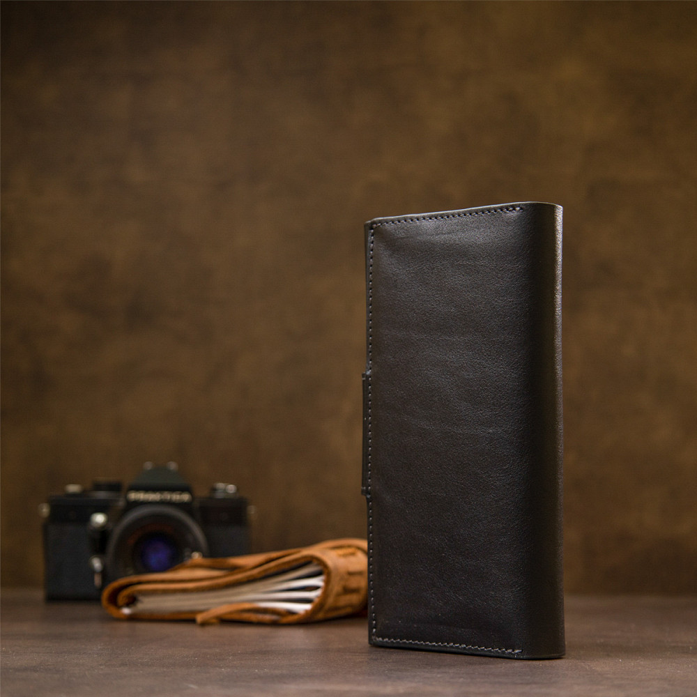 Кожаное глянцевое портмоне GRANDE PELLE 11471 Черный Киев - изображение 2