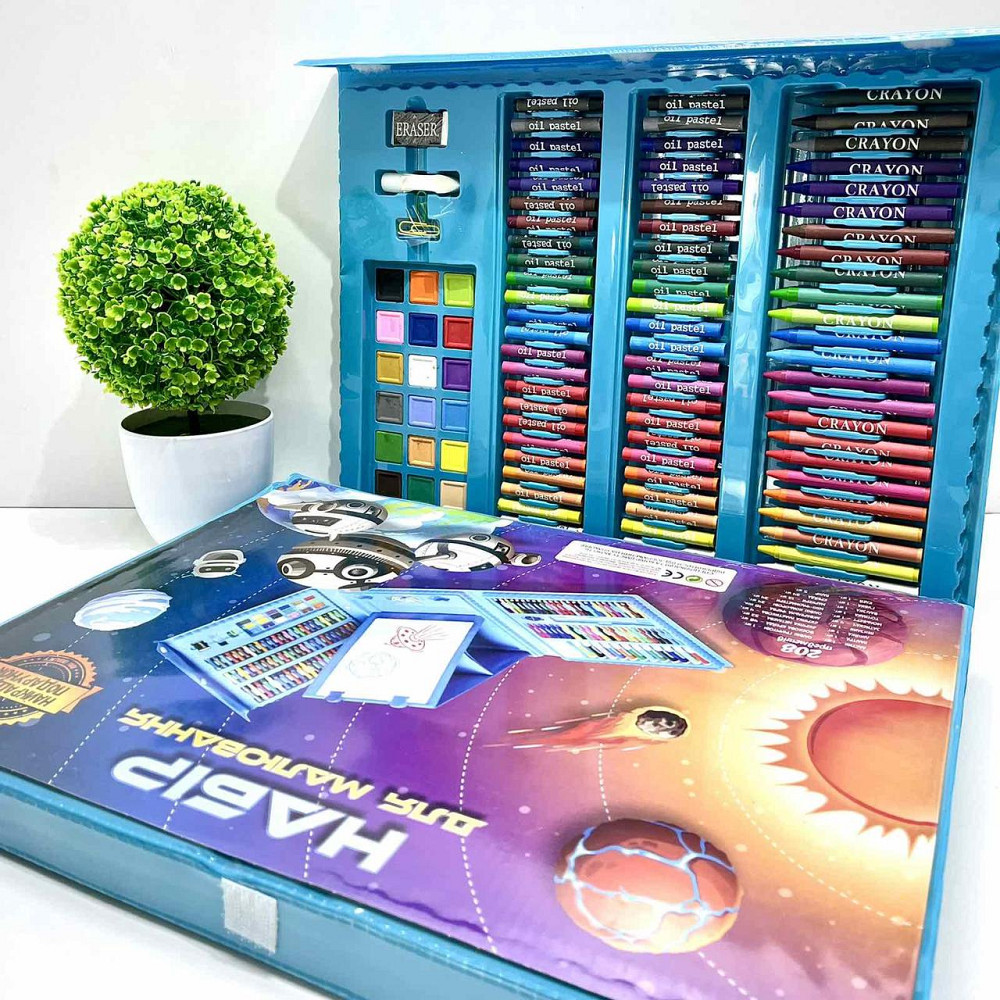 Набір для малювання 208 маркери олівці фарби в валізці Блакитний (MK 4533-2) Чернигов - изображение 3