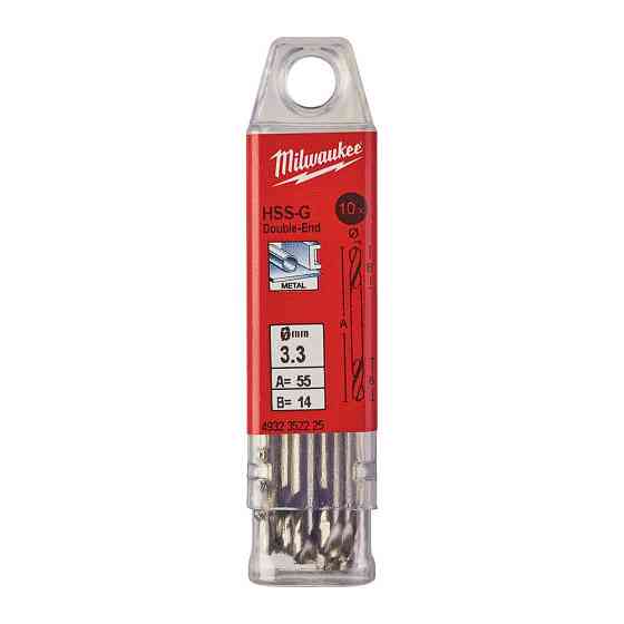 Сверло по металлу HSS-G MILWAUKEE, DIN 1412 C, диаметр 3,3х49х12мм, двустороннее, (10шт), пластиковая коробка Одесса