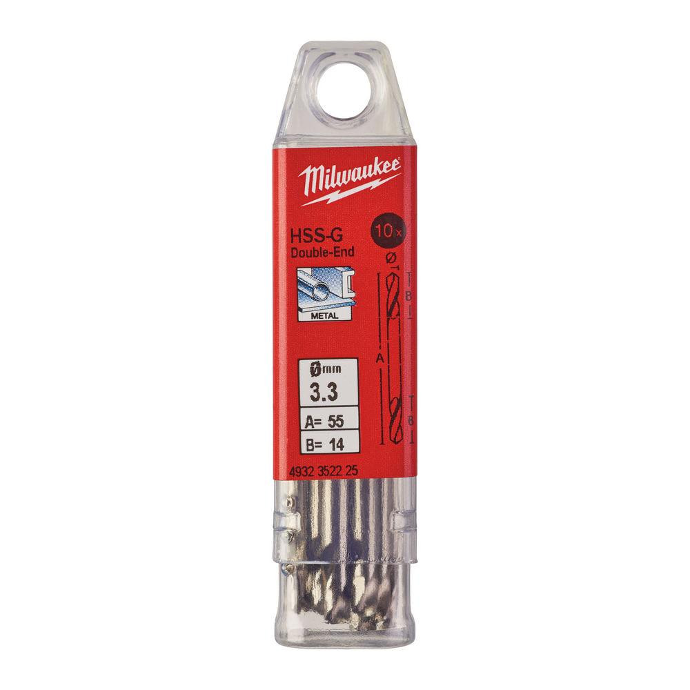 Сверло по металлу HSS-G MILWAUKEE, DIN 1412 C, диаметр 3,3х49х12мм, двустороннее, (10шт), пластиковая коробка Одесса - изображение 1