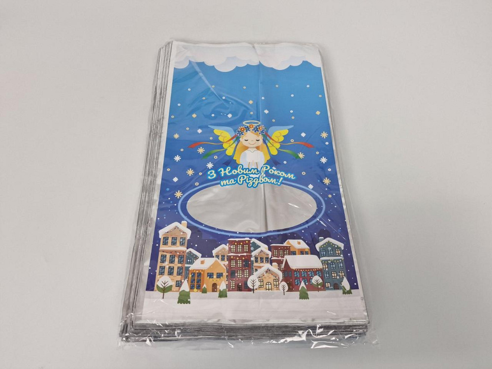 Пакети подарункові новорічні 20х35 №26 Ангел Різдва 100 шт святкові для цукерок та сувенірів Харків - фото 1