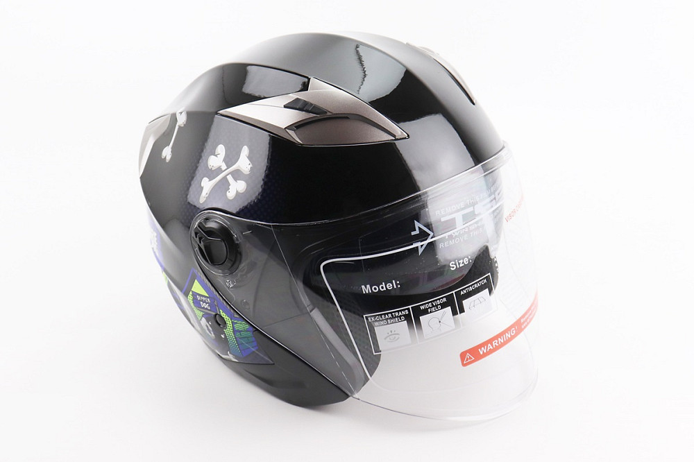 Шолом відкритий+відкидні окуляри BLD-708 S (55-56см), ЧОРНО-СИНІЙ "Bulldog" Киев - изображение 1