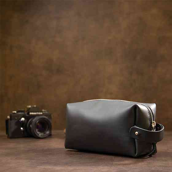 Матовый мужской кожаный несессер GRANDE PELLE 11509 Черный Киев