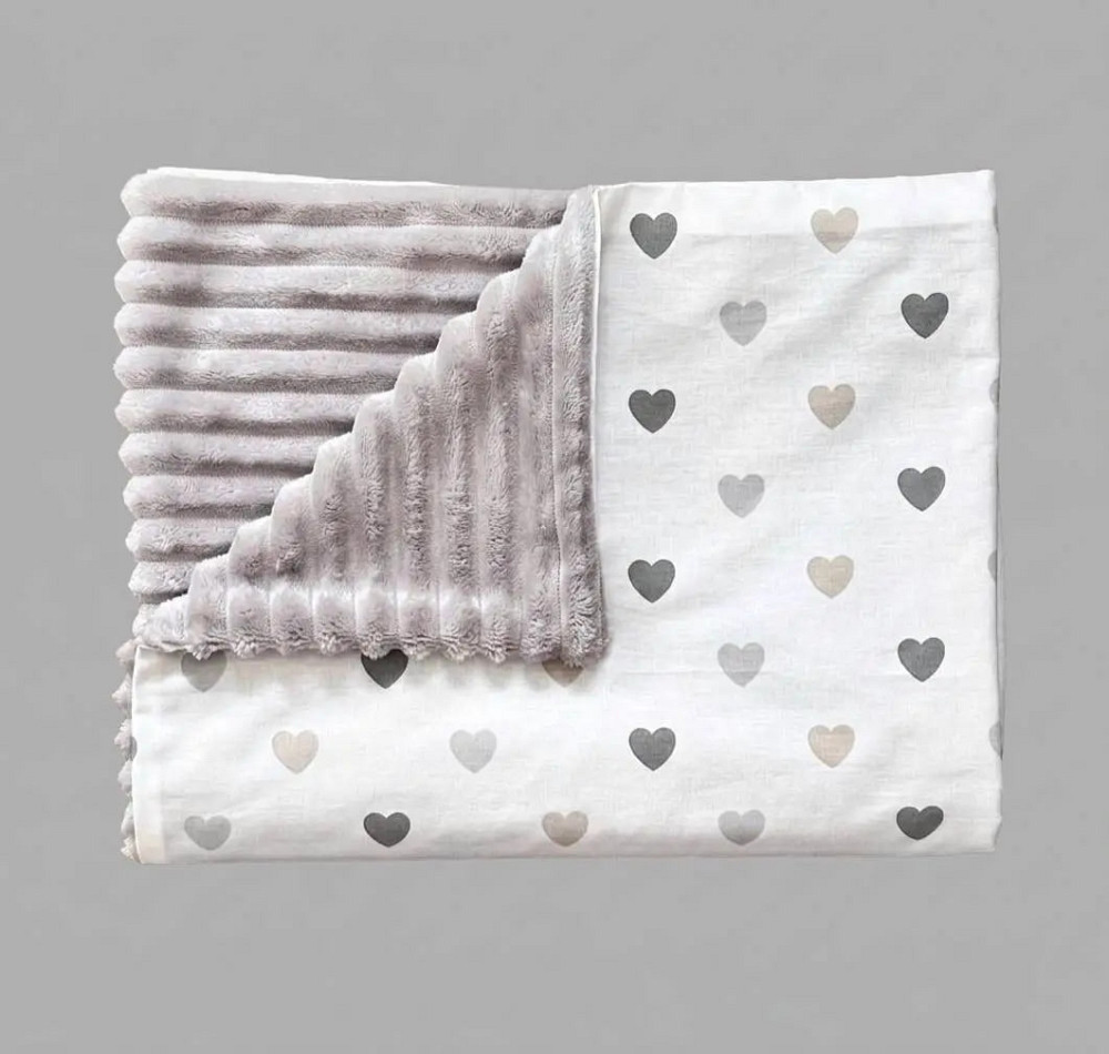 Дитячий плед покривало для новонародженого малюка плюшевий на виписку в коляску для прогулянок або ліжечко для дітей BST білий + сірий Кривий Ріг - фото 3