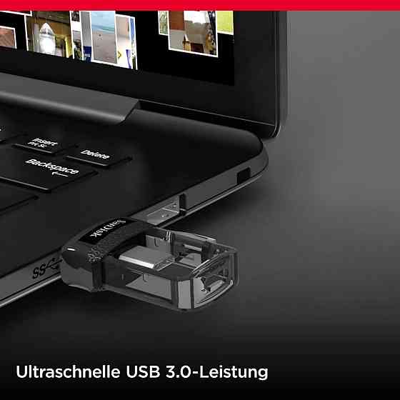 SanDisk Ultra 128GB Dual USB 3.0 выдвижная флешка OTG для смартфона скорость до 150 МБ/с чёрная Киев