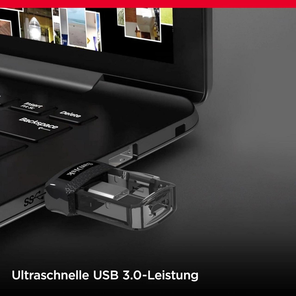 SanDisk Ultra 128GB Dual USB 3.0 висувна флешка OTG для смартфона швидкість до 150 МБ/с чорна Київ - фото 4