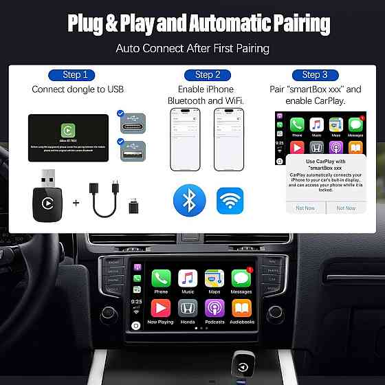 Бездротовий адаптер CarPlay для iPhone, конвертер для дротового штатного карплей в авто для навігації музики Plug and Play Київ