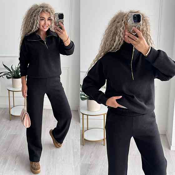 Жіночий стильний і теплий в'язаний костюм осінь-зима на трикотажній основі. Чорний, 50/52 Одеса