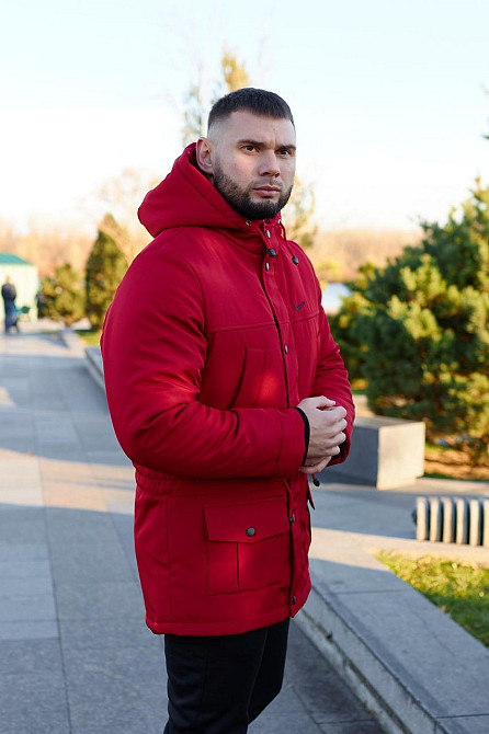 Чоловіча Куртка Парка Зимова Водовідштовхувальна Тепла Куртка Парка з Капюшоном червона Одеса - фото 4