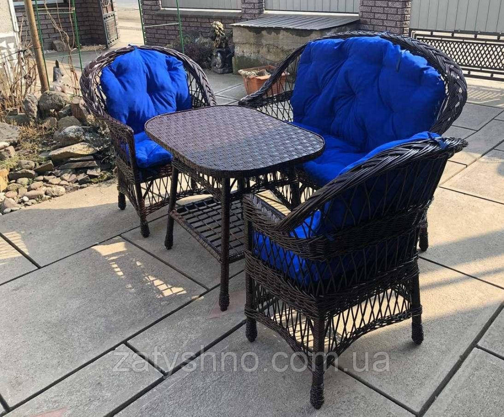 Меблі з лози коричневі з блакитними накидками Київ - фото 6