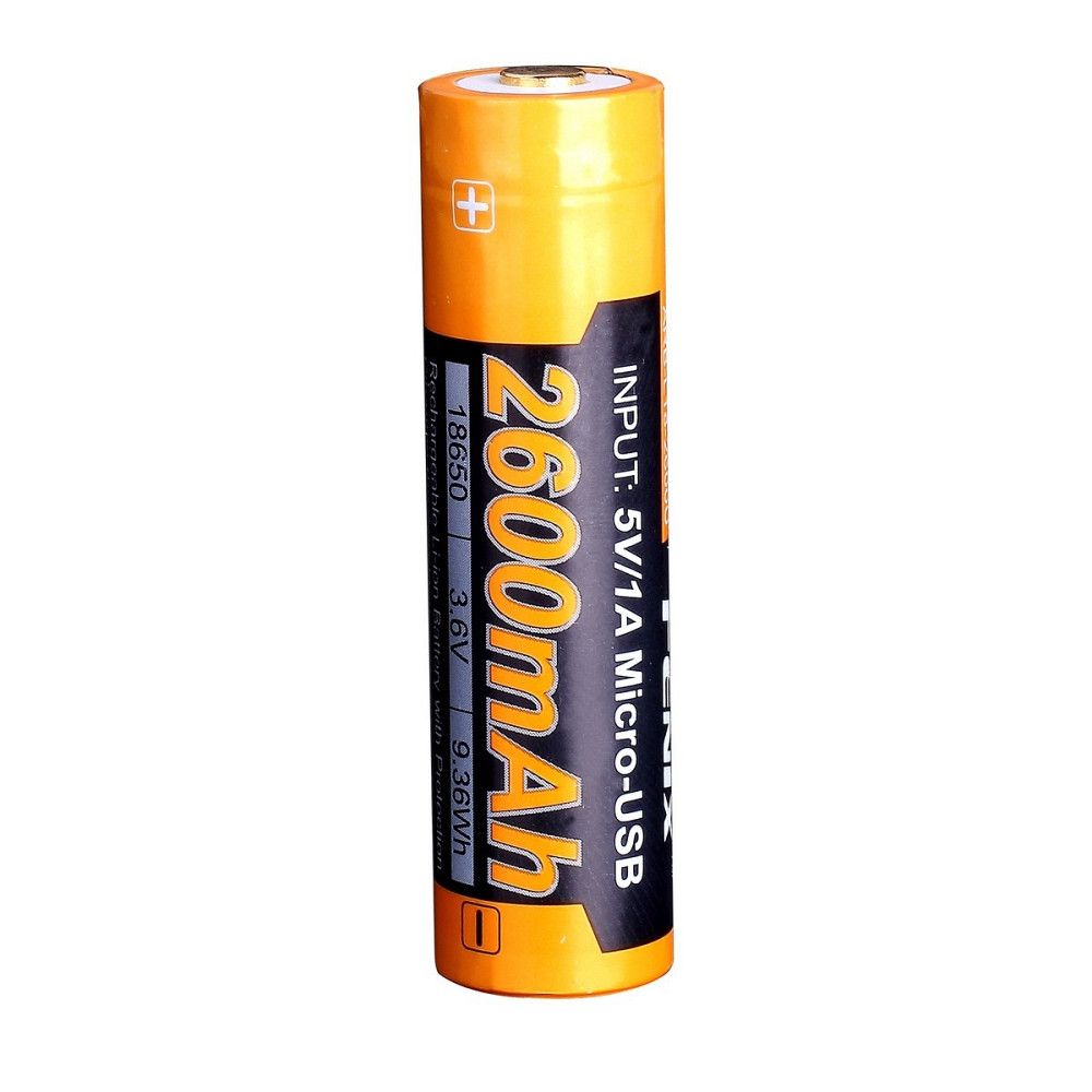 Аккумулятор 18650 Fenix 2600 mAh с micro-usb зарядкой (Черно-желтый) Киев - изображение 1