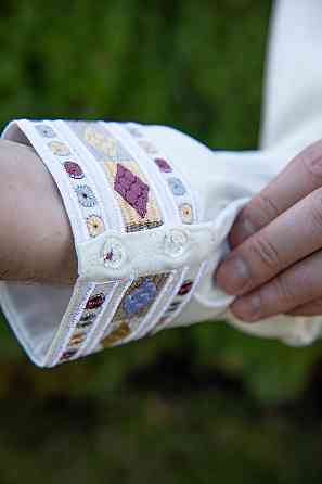 Вишиванка чоловіча, лляна, з довгим рукавом, молочна, лен - , топ Київ