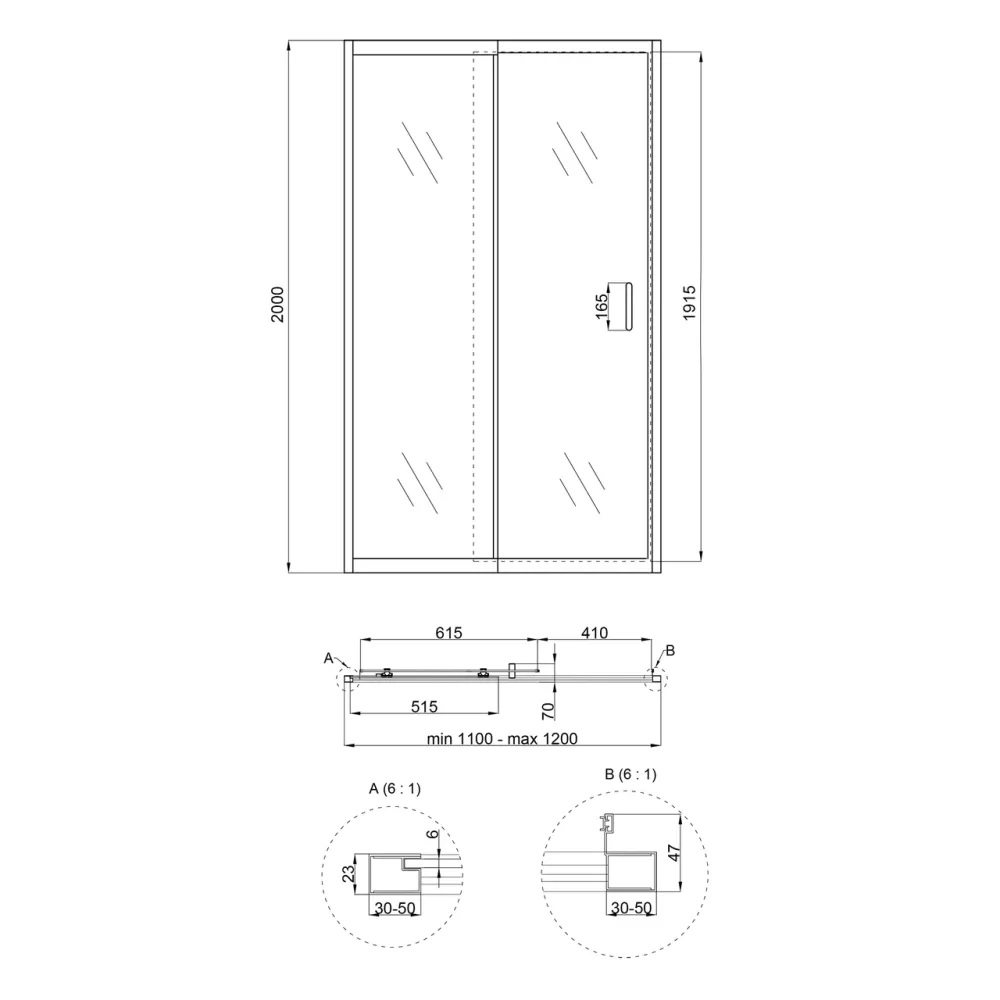 Душові двері в нішу Qtap Taurus CRM2011-12.C6 110-120x200 см, скло Clear 6 мм, покриття CalcLess Київ - фото 13