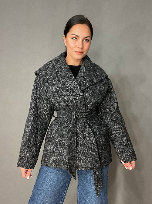 Женский жакет LADY YEP 8081 пальто оверсайз накладные карманы пояс имеет подклад серый, серый, L Киев - изображение 11