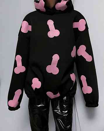 Женское теплое ОХУЕ*** худи оверсайз кроя на фиксаторах трехнитка на флисе Черный Одесса