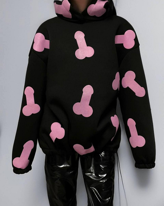 Жіноче тепле ОХУЕ*** худі оверсайз крою на фіксаторах тринитка на флісі Чорний Одеса - фото 2