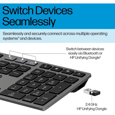 Клавиатура HP 720 Multi-Device Rechargeable Wireless/Bluetooth UA Black (9T5B1AA) Винница - изображение 8