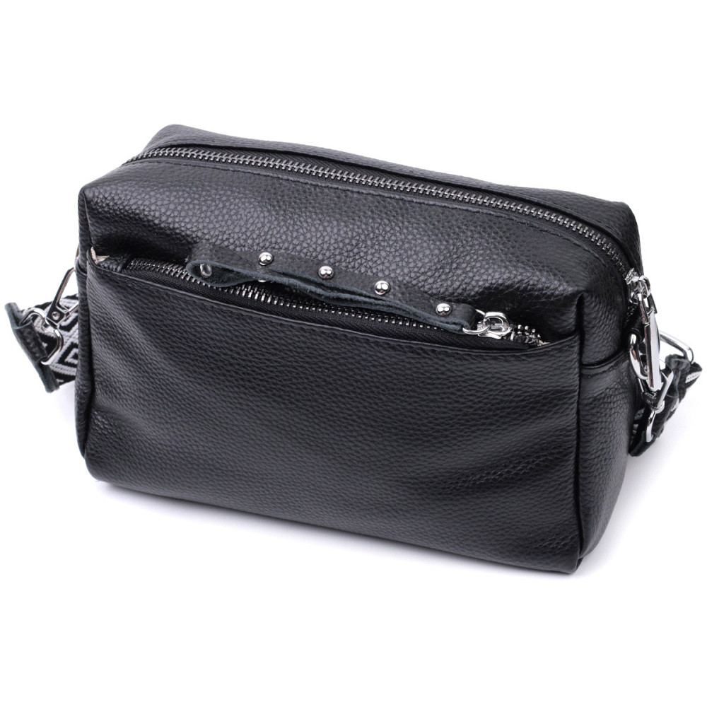 Практична жіноча шкіряна сумка зі стильним бігунком Vintage 22654 Чорна Київ - фото 2