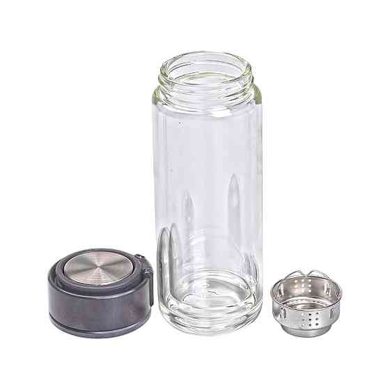 Термос стеклянный с двойными стенками и ситечком 330 мл черный HP-14-39B Киев