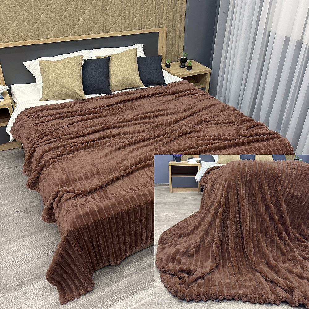 Плед-покривало смужка VIP Шарпей 200х230 см (+-10см) Коричневий (87-145) Київ - фото 1