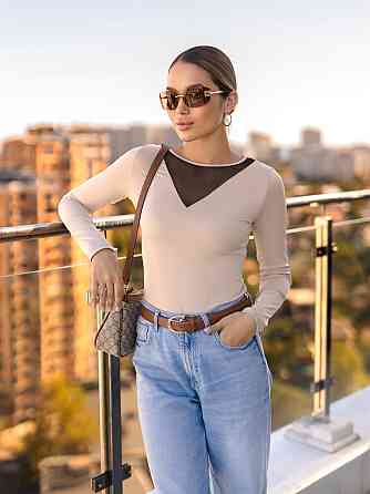 Жіноча кофточка з декольте сітка "Annabel" | Батал Чорний, 50-52 54-56, Бежевий Київ