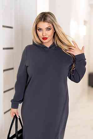 Тепла трикотажна сукня міді з капюшоном "Era" | Норма і батал Графіт, 42-44 Київ