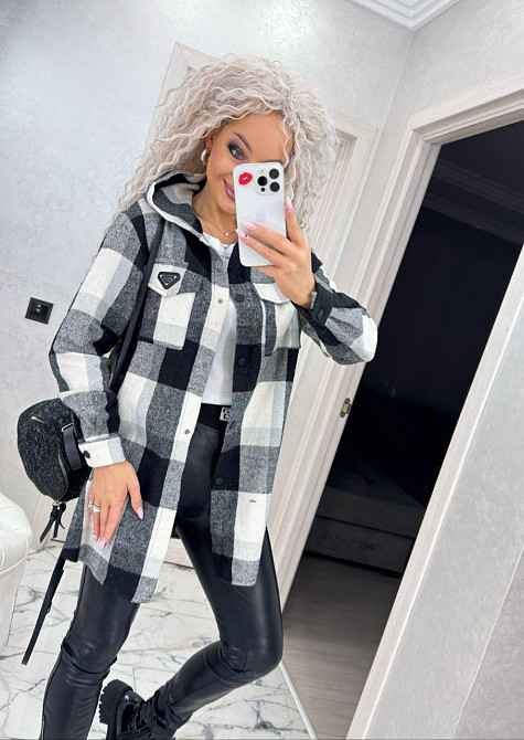 Женская рубашка в клетку оверсайз с капюшоном. 42-60р Киев - изображение 3