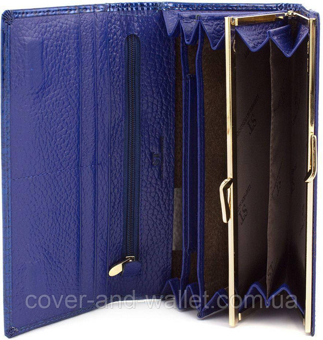 Жіночий лаковий шкіряний гаманець на магнітах синього кольору ST Leather Київ - фото 6