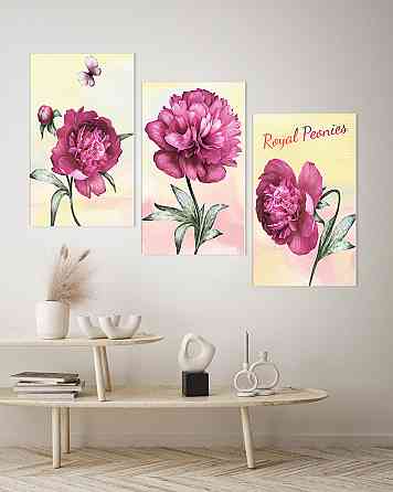 Модульная картина в гостиную / спальню Піони   ART-079_3A Киев