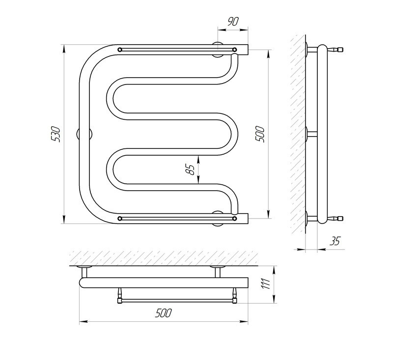 Водяной полотенцесушитель Laris Фокстрот П 500Х500 Киев - изображение 2