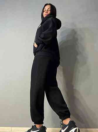 Костюм жіночий A-N 27066 спортивний оверсайз худі на блискавці та джогери чорний, чорний, M Київ