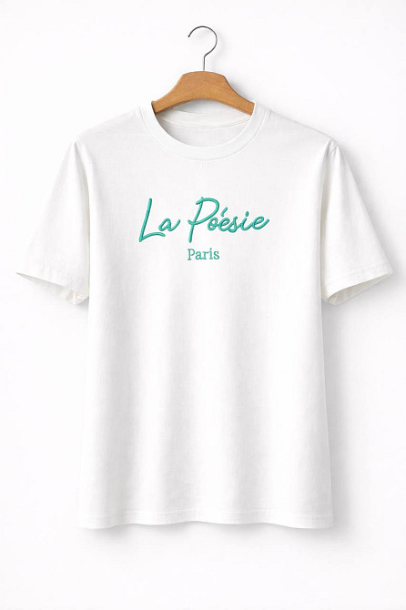 Футболка жіноча A-N 30103 базова з вишивкою La Poésie Paris однотонна, білий, one size Київ - фото 14