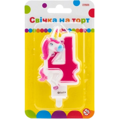 Свеча Maxi двостороння "4" із зображенням єдинорога висотою 7,62 см (MX622066-4) Винница - изображение 1