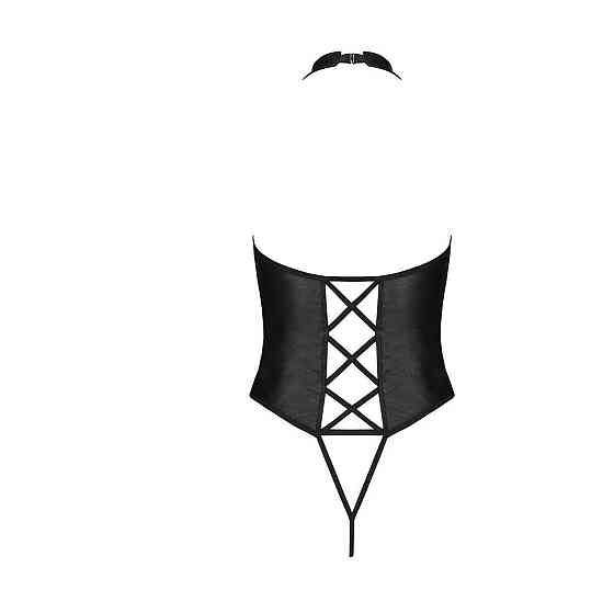 Боді з еко-шкіри з імітацією шнурівки та відкритим доступом Passion NANCY BODY L/XL, black Sex Aura Київ