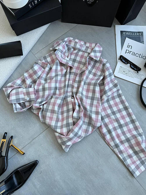 Жіноча трендова оверсайз сорочка у клітинку костюмний тіар Одеса - фото 13