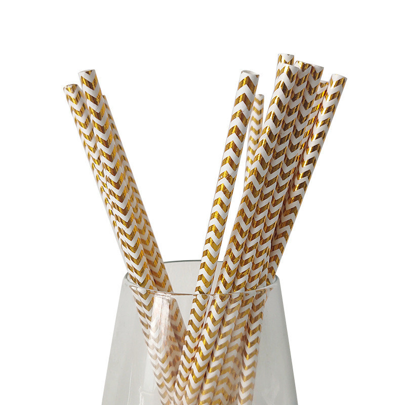 Коктейльні трубочки з геометричним принтом 25 штук 20 см золотистий Київ - фото 3