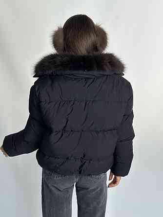 Жіноча куртка пуффер з натуральним хутром песця Чорний М Харків