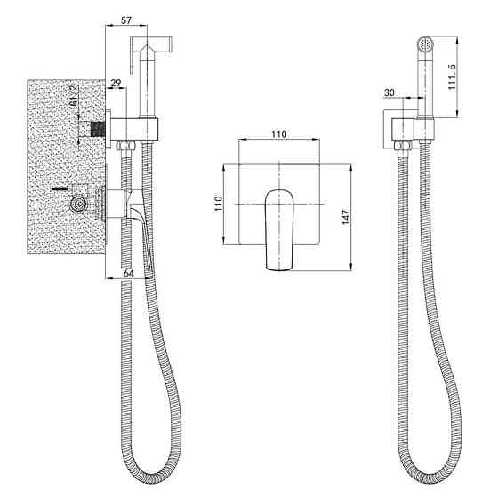 Вбудовуваний змішувач для гігієнічного душу Mixxus Premium MONE 002 INNER Black з лійкою Харків