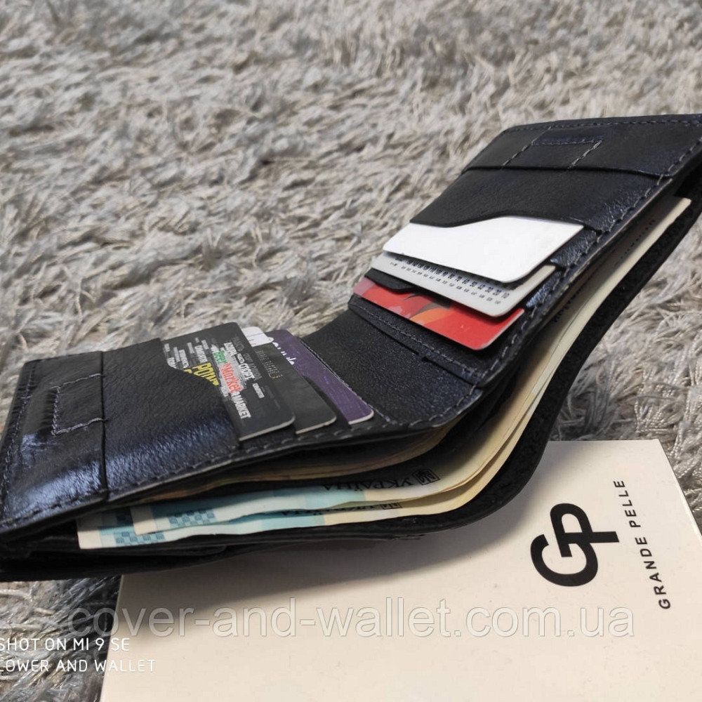 Красивий чорний чоловічий гаманець на магнітах Grande Pelle Lettera Київ - фото 2