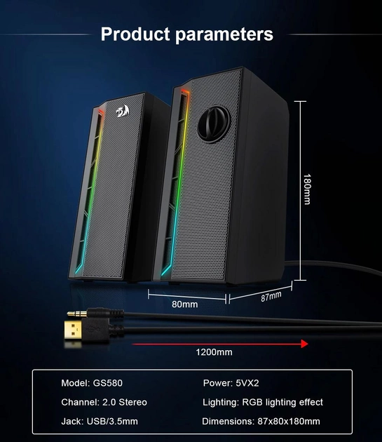 Акустичні колонки Redragon Calliope GS580 (2.0) 2x5Вт (живлення від USB) Чорні Київ - фото 5