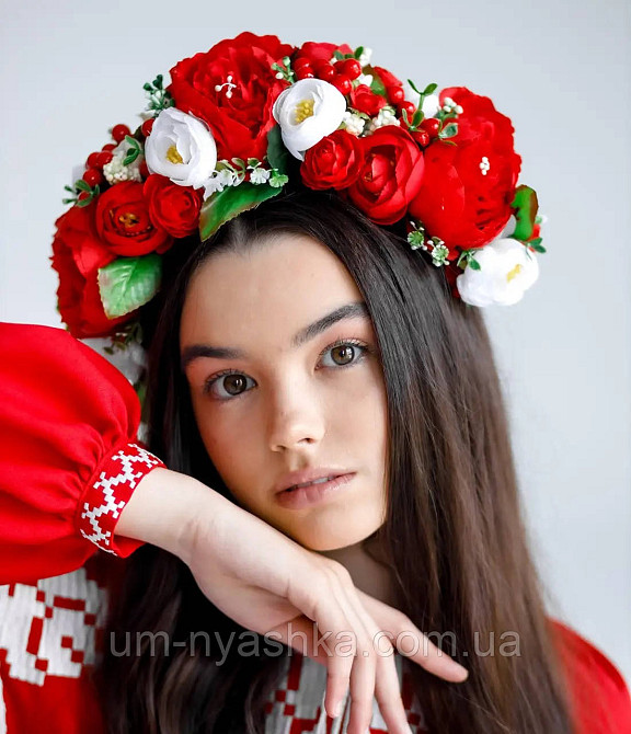 Ободок обруч з квітами "Піони великий червоно-білий" Кривий Ріг - фото 1