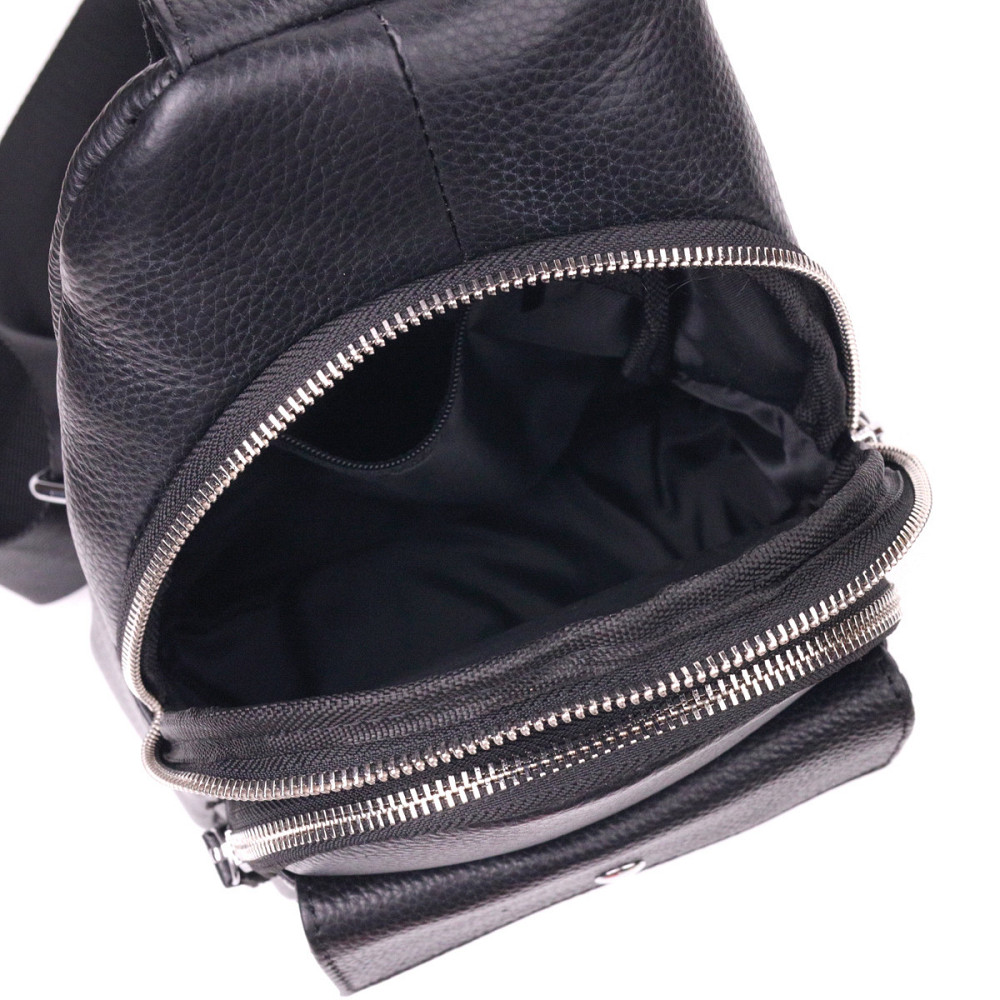 Стильна чоловіча сумка слінг із натуральної зернистої шкіри 21402 Vintage Чорний Київ - фото 5