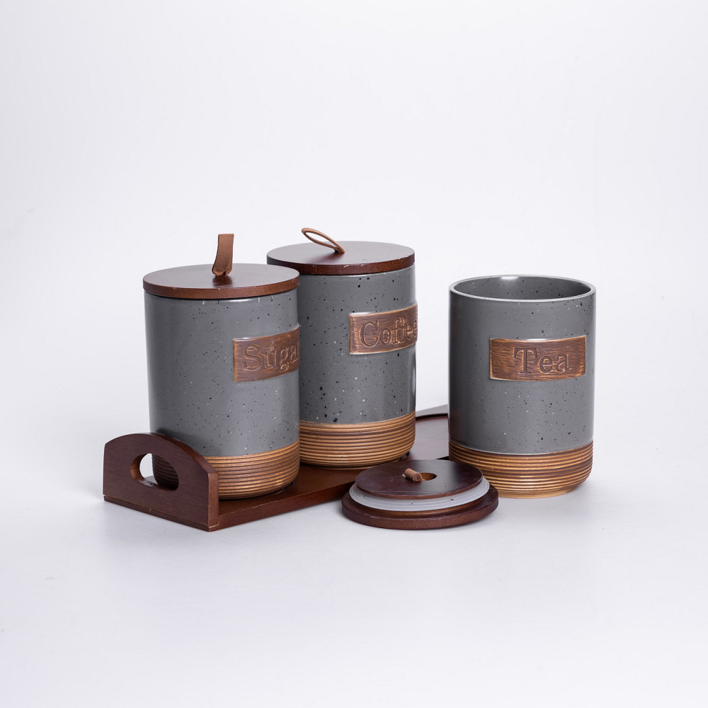 Yiwu Набір порцелянових банок для сипучих 3 шт по 800 мл з кришками Сірий HP-26-1G Киев - изображение 5