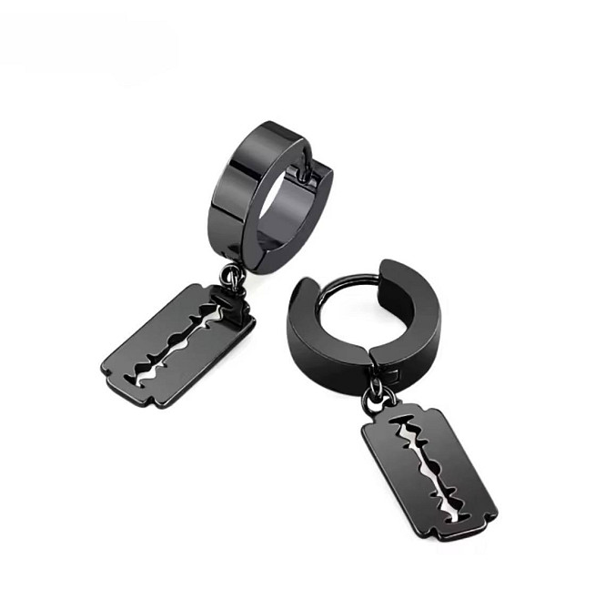 Серьги кольца черные с подвеской лезвие мужские серьги кольца с подвеской Киев - изображение 1