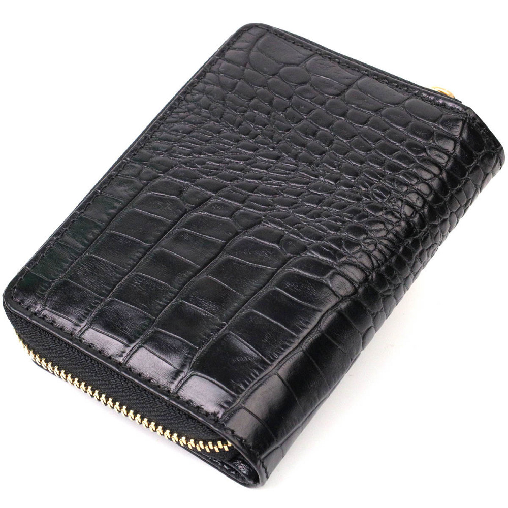 Компактний жіночий гаманець з місткою монетницею на блискавці з натуральної шкіри Чорний (Tony Bellucci) Київ - фото 6