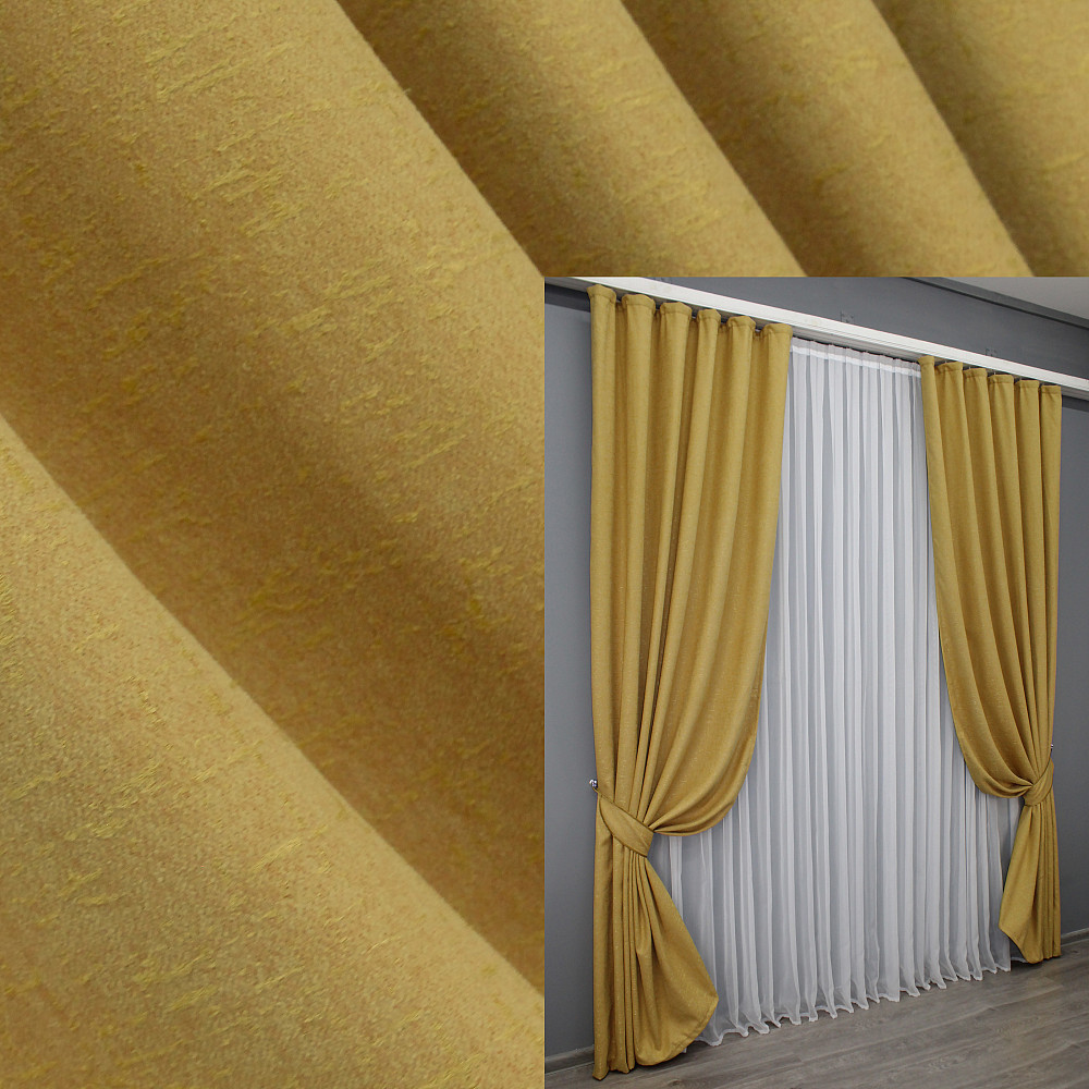 Комплект готовых штор VR-Textil Лен № 1449ш Желтый 150х270 см 2 шт (33-0289) Киев - изображение 1