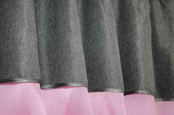 Кухонні штори VR-Textil № 073к з ламбрекеном і підхватами рожевий із сірим 270х170 см (52-0289) Київ