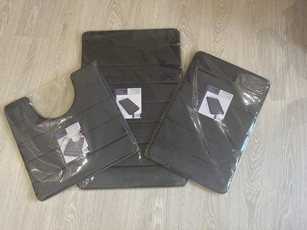 Набор 3 коврика для ванной Aquarius с эффектом памяти 50х80 см, 40х60 см, U-образный 50х50 см Графит в полоску Буча - изображение 16