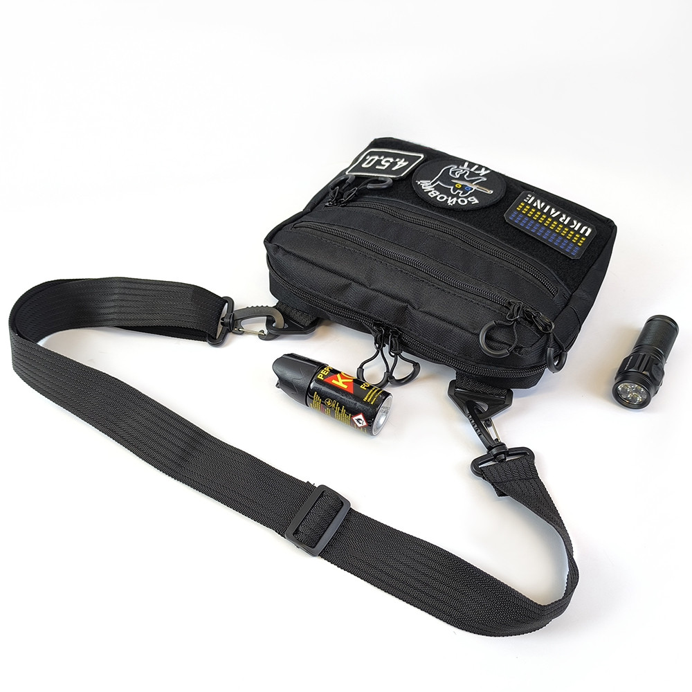Тактична сумка для патчів Cordura 600D — 5 кишень, месенджер чорний з тканини KP-68 Львів - фото 3
